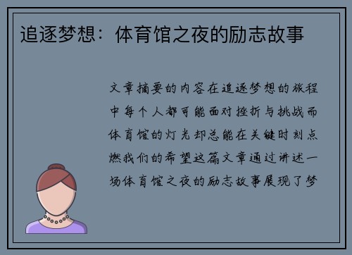 追逐梦想：体育馆之夜的励志故事